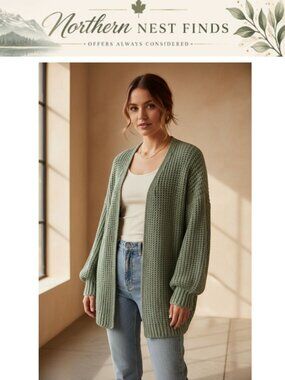 Jhsnjnr Womens Oversized Lantern Sleeve Chunky Knit Open Front Cardigan
